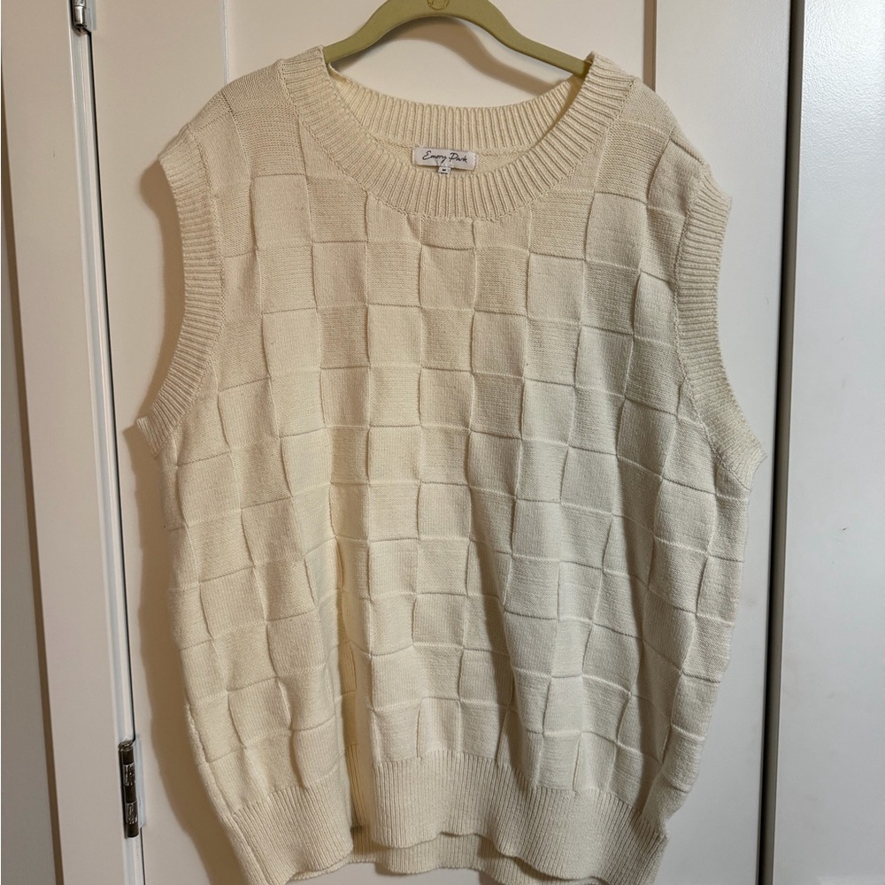 emory park Cream Textured Knit V-Neck Sweater Vest